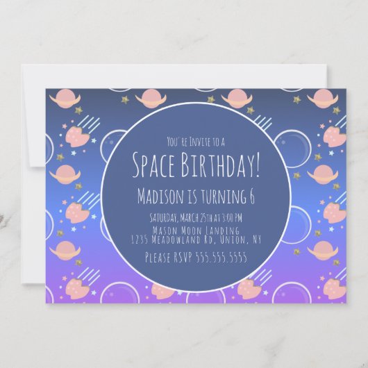 Invitation Space Galaxy Astéroïde Anniversaire (Devant)