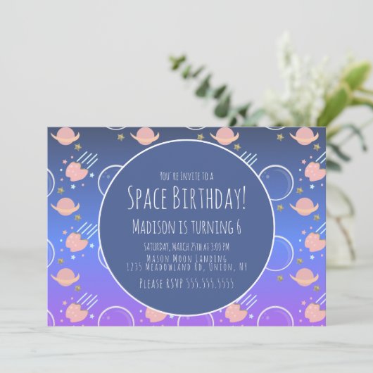 Invitation Space Galaxy Astéroïde Anniversaire (Debout devant)