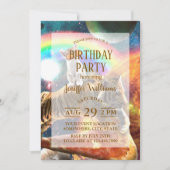 Invitation Space Galaxy Cat Riding Tiger sur Pizza (Devant)