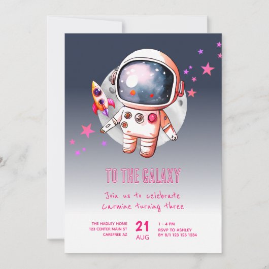 Invitation Space Galaxy Moon 3e anniversaire (Devant)
