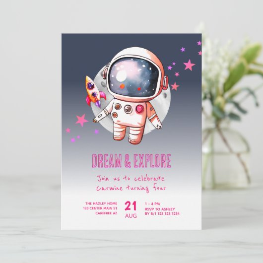 Invitation Space Galaxy Moon 4e anniversaire (Debout devant)