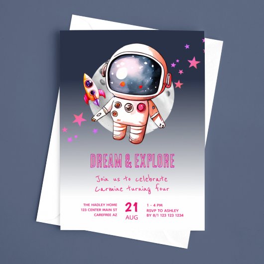 Invitation Space Galaxy Moon 4e anniversaire