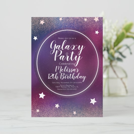 Invitation Space Galaxy Nebula Parties scintillant Lune Anniv (Debout devant)