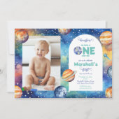 Invitation Space Galaxy ✨ Planètes Photo Premier anniversaire (Devant)