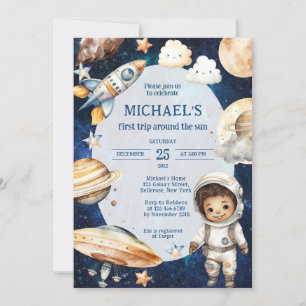 Invitation Space Galaxy Premier voyage autour du soleil Anniv