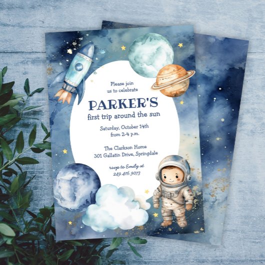 Invitation Space Galaxy Premier voyage autour du soleil Anniv