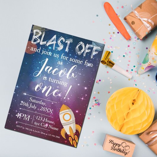 Invitation Space Galaxy Rocket Ship 1er fête d'anniversaire