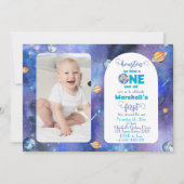 Invitation Space Galaxy Watercolor First Birthday Photo (Devant)