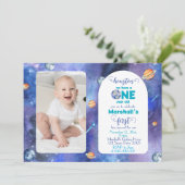 Invitation Space Galaxy Watercolor First Birthday Photo (Debout devant)