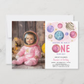 Invitation Space Girl First Birthday Moon Star Party (Devant)