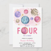 Invitation Space Girl Quatrième anniversaire Star Party (Devant)