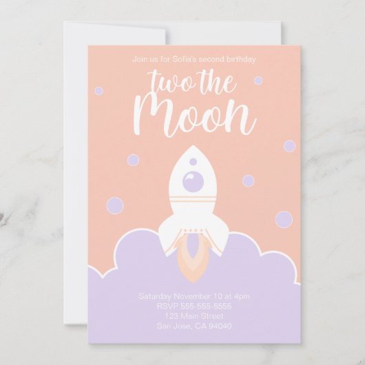 Invitation Space Girl Two the Moon Rocket Ship Party Invitati (Devant)