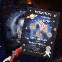 Space Houston Nous avons un garçon Baby shower QR