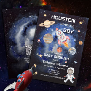 Invitation Space Houston Nous avons un garçon Baby shower QR