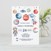 Invitation Space Kids Astronaut Planètes Red Blue Boy Anniver (Debout devant)
