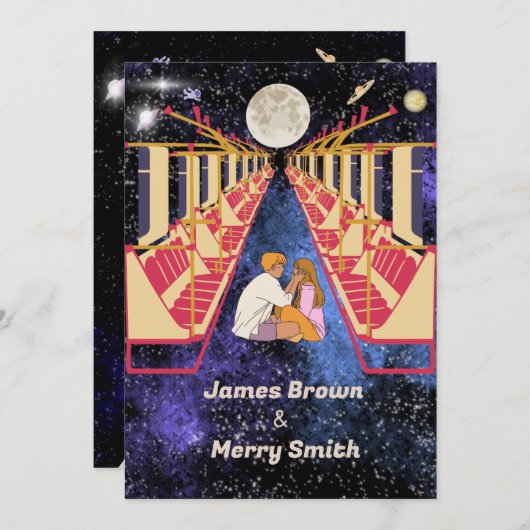 Invitation Space Moon Univers Romantique Night Train Mariage (Devant / Derrière)