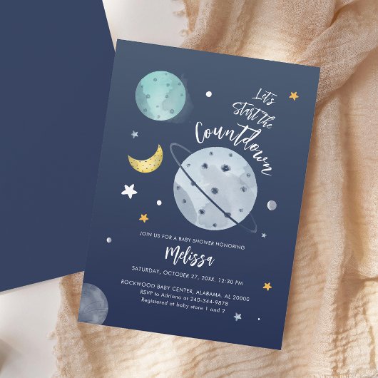 Invitation Space Outer Boy Baby shower Lune Stars
