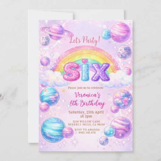 Invitation Space Planet Rainbow Anniversaire (Devant)