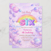 Invitation Space Planet Rainbow Birthday Party  (Devant / Derrière)
