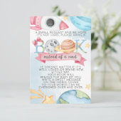 Invitation Space Planet Rose Girl Book Demande Card pour bébé (Debout devant)