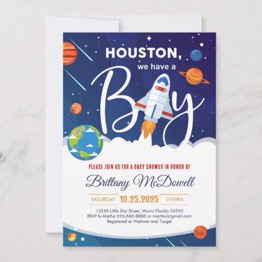 Invitation Space Planet Solar System C'est un Baby shower gar (Devant)