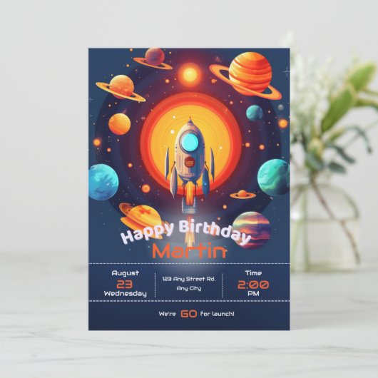 Invitation Space Rocket Anniversaire (Debout devant)