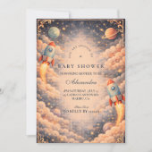 Invitation Space Rocket Clouds Baby Shower (Devant)