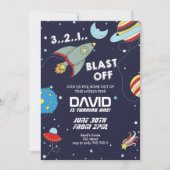 Invitation Space Rocket Galaxy Feu de garçon Anniversaire (Devant)
