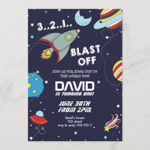 Invitation Space Rocket Galaxy Feu de garçon Anniversaire