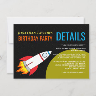 Invitation Space Rocket to the Moon Détails de l'anniversaire