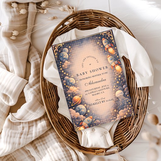 Invitation Space Rockets Stars Baby Shower