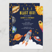 Invitation Space Rocks Ship Blast Off 1er Anniversaire fête (Devant / Derrière)