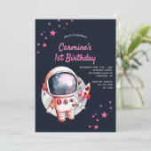 Invitation Space Stars Rocket Ship Girls 1er anniversaire (Debout devant)
