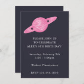 Invitation Space Theme Planète Party en bleu et rose (Devant / Derrière)