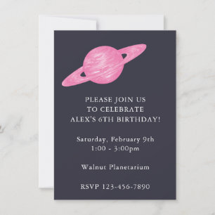 Invitation Space Theme Planète Party en bleu et rose