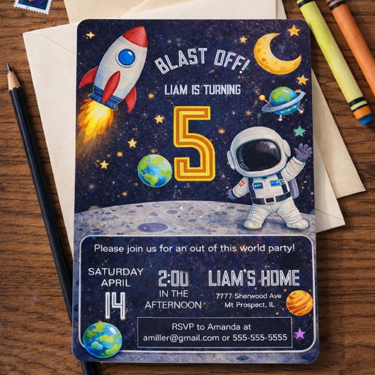 Invitation Space Themed Birthday Blast Off Outer Space