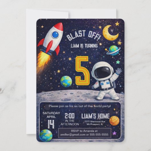 Invitation Space Themed Birthday Blast Off Outer Space (Devant)