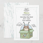 Invitation Space UFO Kids Birthday Party (Devant / Derrière)