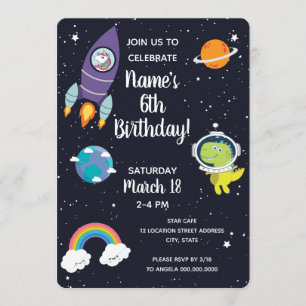 Invitation Space Unicorn Dinosaur Galaxy