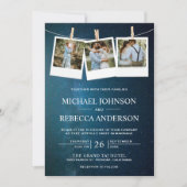 Invitation Space Universe Blue Galaxy Photo Collage Mariage (Devant)