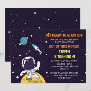 Invitation Spaceman Astronaute sur la Lune Anniversaire