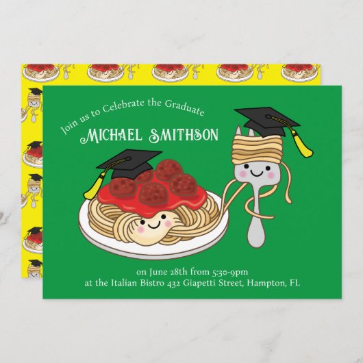 Invitation Spaghetti Graduation Party (Devant / Derrière)