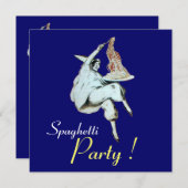 Invitation SPAGHETTI PARTY, ITALIEN KITCHEN dîner bleu (Devant / Derrière)
