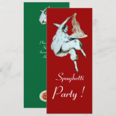 Invitation SPAGHETTI PARTY, ITALIEN KITCHEN dîner rouge vert (Devant / Derrière)