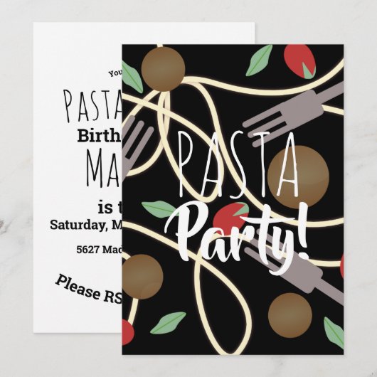 Invitation Spaghetti Pasta italien Diner Ustensiles Boules de (Devant / Derrière)