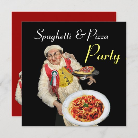 Invitation SPAGHETTI & PIZZA PARTY, CUISINE ITALIENNE rouge n (Devant / Derrière)