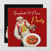 Invitation SPAGHETTI & PIZZA PARTY, CUISINE ITALIENNE rouge n (Devant / Derrière)