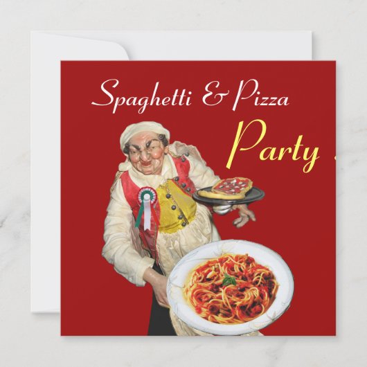 Invitation SPAGHETTI & PIZZA PARTY, CUISINE ITALIENNE rouge n (Devant)