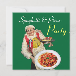 Invitation SPAGHETTI & PIZZA PARTY, CUISINE ITALIENNE vert ro
