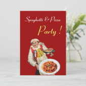 Invitation SPAGHETTI & PIZZA PARTY, RESTAURANT noir rouge (Debout devant)
